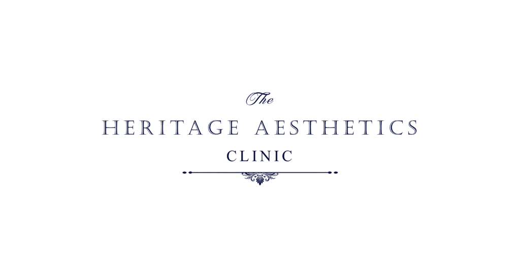 Logo for Heritage Aesthetic Clinic with elegant font and decorative lines.
